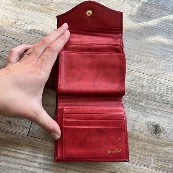 Buxton Wallet Fold Red Leather Genuine Vintage 90s Y2K - Picture 3 of 8